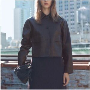 Mango Women's Brown Faux Leather Jacket